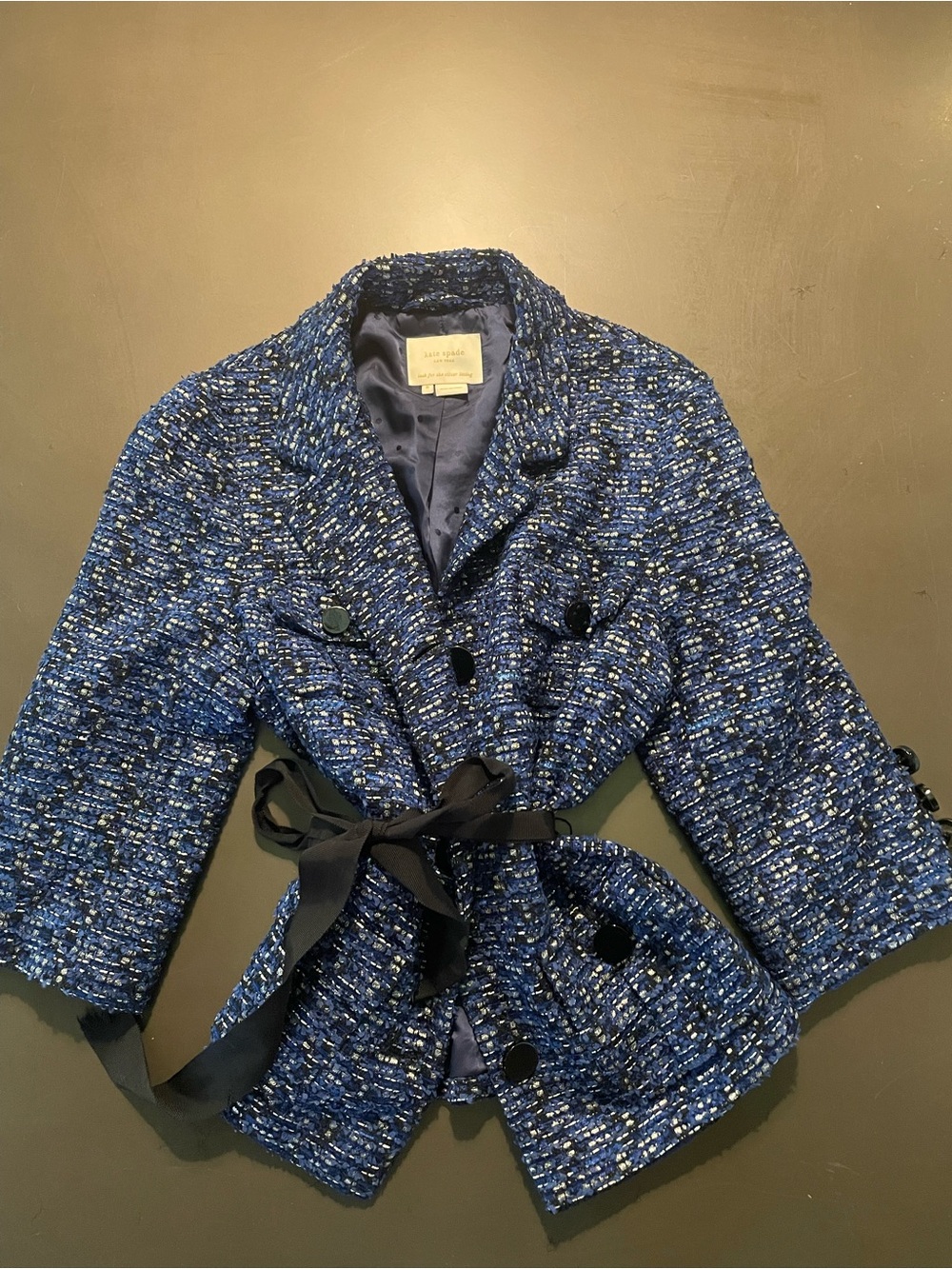 kate spade Navy Blue Tweed Belted Blazer